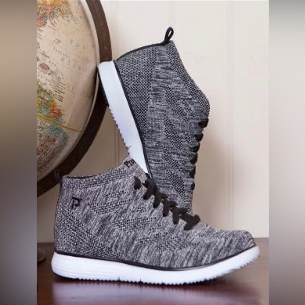 PROPET TRAVEL FIT HIGH-TOP WALKING SHOES, in metallic Black & Silver Mesh Knit